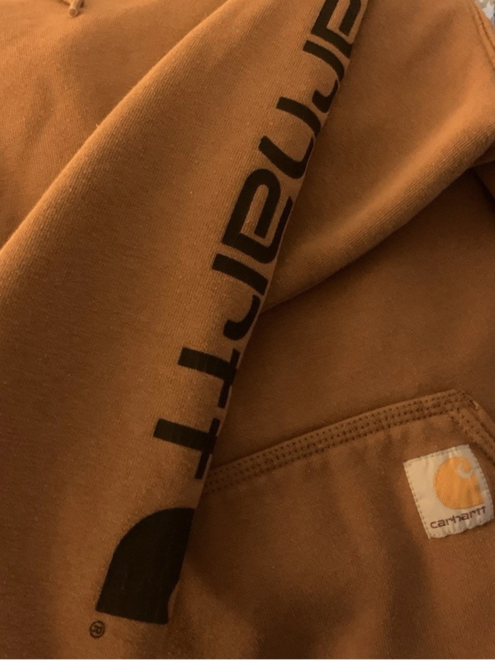 Carhartt Hoodie  Mens Large Brown Loose Fit Sleeve Logo - Picture 3 of 4